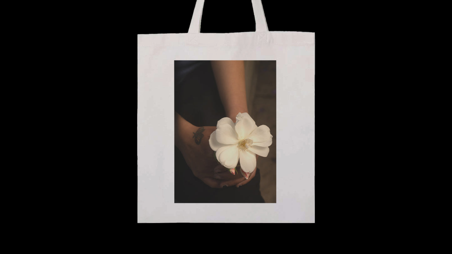 Jett Lara: White Flower Tote Bag